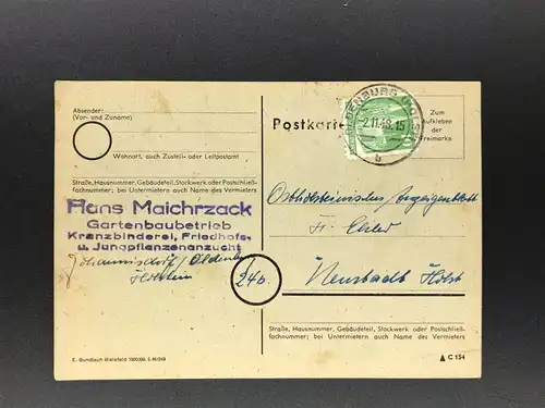 Postkarte Oldenburg 2.11.1948 nach Neustadt