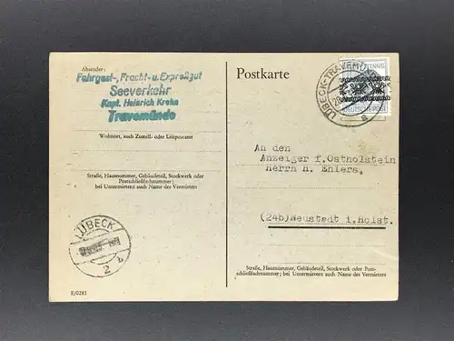 Postkarte Lübeck Travemünde 28.6.1948 nach Neustadt
