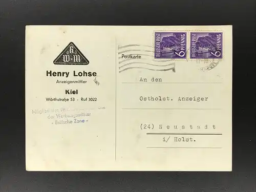 Postkarte Kiel 10.3.1948 nach Neustadt