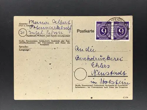 Postkarte Fehmarn nach Neustadt 1947