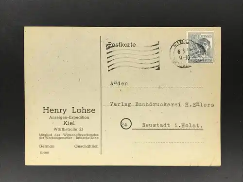 Postkarte Kiel 5.3.1948 nach Neustadt
