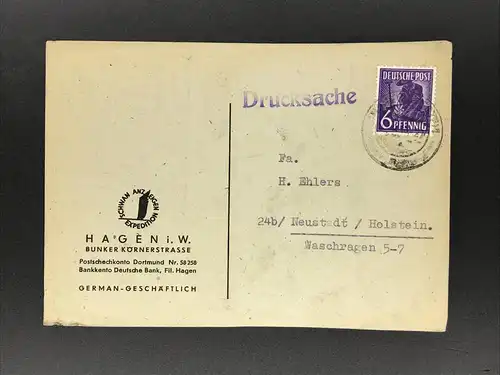 Postkarte Hagen 18.3.1948 nach Neustadt