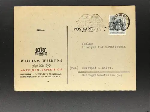 Postkarte Hamburg 14.7.1948 nach Neustadt