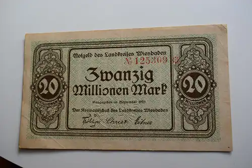 20 Millionen Mark Banknote Inflation Landkreis Wiesbaden 1923