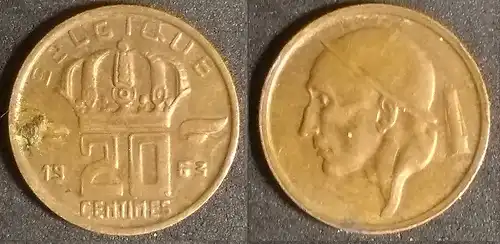 Belgien - 20 Centime 1963 Belgique 