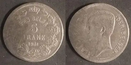 Belgien - 5 Franken 1931 DER 