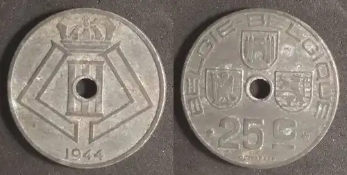 Belgien - 25 Centime 1944 Belgie - Belgique 