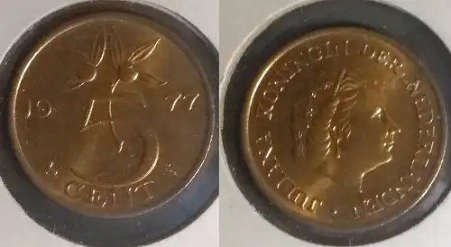 Niederlande - 5 Cent 1977 im Münzhalter 