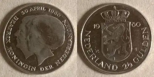 Niederlande - 2½ Gulden 1980 Krönung von Königin Beatrix 