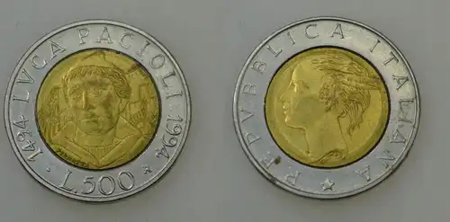 Italien - 500 Lire 1994 500. Geburtstag von Luca Pacioli