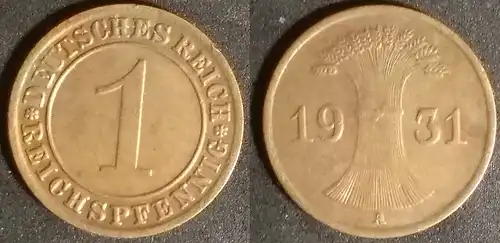 Weimarer Republik - 1 Reichspfennig 1931 A 