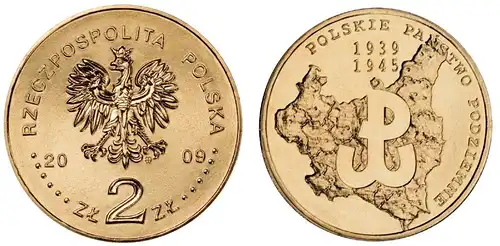 Polen - 2 Zlote 2009 - 70. Jahrestag - polnische Untergrundbewegung