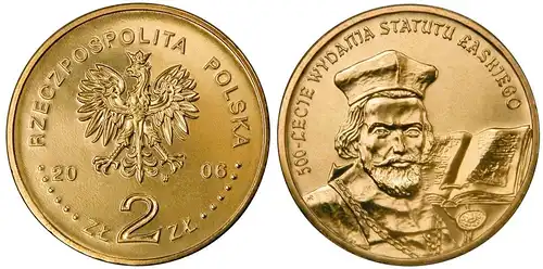 Polen - 2 Zlote 2006 - 500. Jahrestag - Proklamation des Statuts von Jan Laski