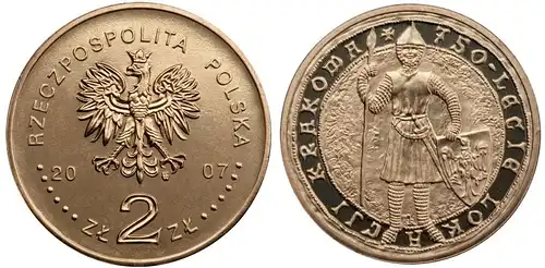Polen - 2 Zlote 2007 - 750 Jahre - Gewährung kommunaler Rechte an Krakau