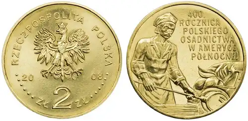 Polen - 2 Zlote 2008 - 400 Jahre polnische Siedlungen in Nordamerika