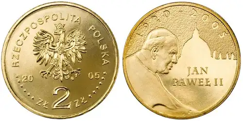 Polen - 2 Zlote 2005 - Zum Todestag des Papst Johannes Paul II.