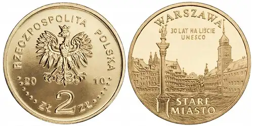 Polen - 2 Zlote 2010 - Polnische Städte - Warschau Altstadt, 30 Jahre auf der UNESCO-Liste