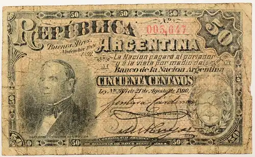 Argentinien - 50 Centavos 1891 P-212 Aa.1 Cuyar Cardenas
