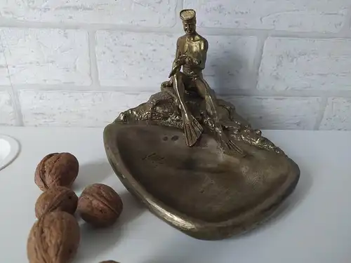 Aschenbecher Taucher mit Fisch - UdSSR, Bronze