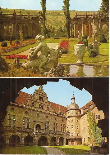 Ansichtskarte Schloss Weikersheim An der romantischen Straße, Park mit Orangerie  - Schlosshof