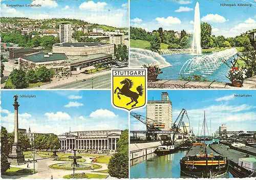 Ansichtskarte Stuttgart Konzerthaus Liederhalle, Höhenpark Killesberg, Schloßplatz, Neckarhafen - 1968 gelaufen