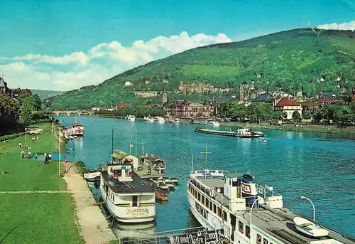 Ansichtskarte Heidelberg Blick vom rechten Neckarufer auf Stadt und Schloss  - gelaufen 1965