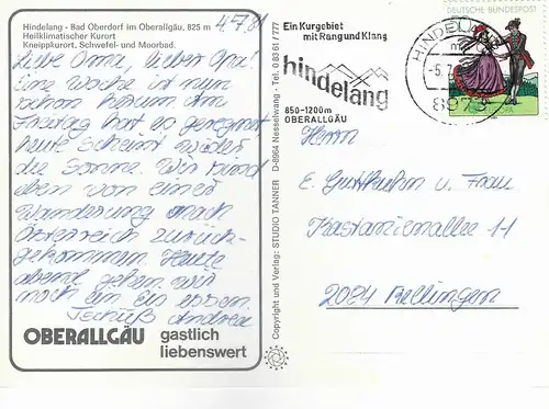 Ansichtskarte Hindelang im Allgäu - gelaufen 1981