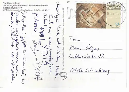 Ansichtskarte Familienzentrum Heiligenstadt - gelaufen 2002