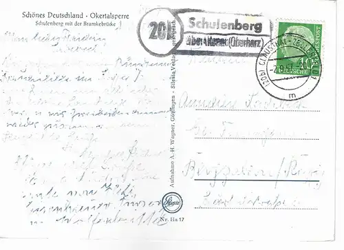 Ansichtskarte Okertalsperre Schulenberg mit der Bramkebrücke - gelaufen 1957