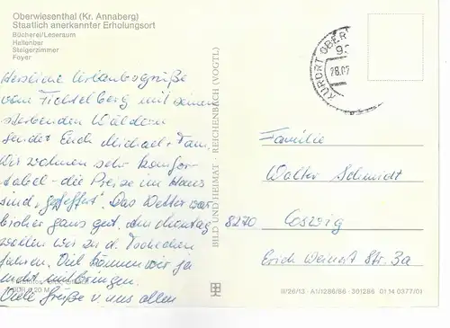 Ansichtskarte FDGB-Erholungsheim Am Fichtelberg, Oberwiesenthal (Kr. Annaberg) ca. 1986, gelaufen