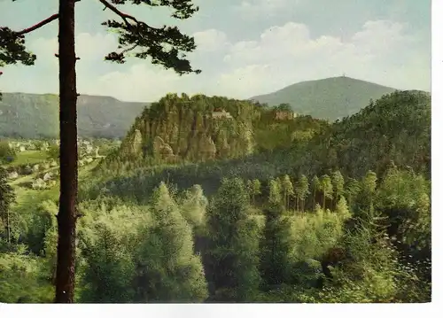 Ansichtskarte Blick vom Ameisenberg auf Felsengasse, Berg Oybin, Hochwald u. Schuppenberg, nicht gelaufen ca. 1959