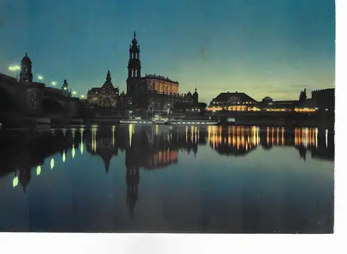 Ansichtskarte Dresden Elbansicht bei Nacht - gelaufen ca. 1984