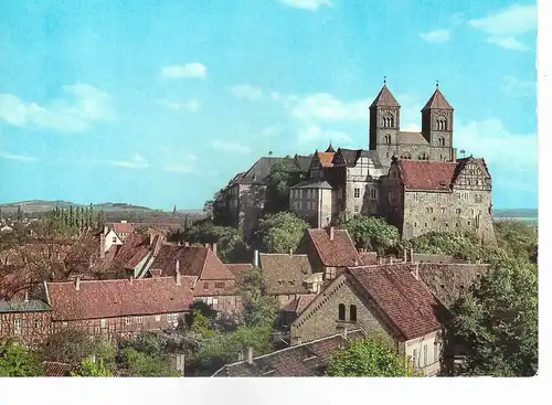 Ansichtskarte Quedlinburg Blick vom Münzenberg auf Schloßmuseum und Stiftskirche - nicht gelaufen ca. 1984