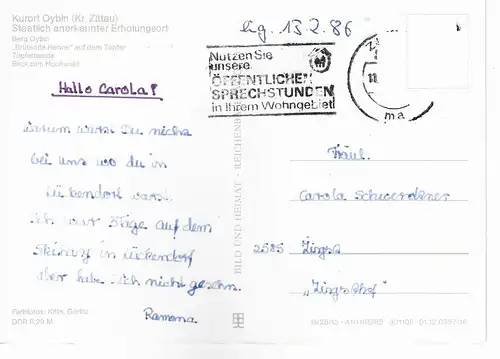 Ansichtskarte Grüße aus dem Kurort Oybin - gelaufen 1986