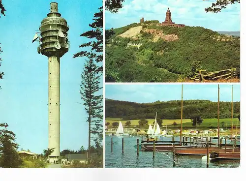 Ansichtskarte Fernsehturm Kulpenbach, Kyffhäuser-Denkmal, Talsperre Kelbra - nicht gelaufen  ca. 1984