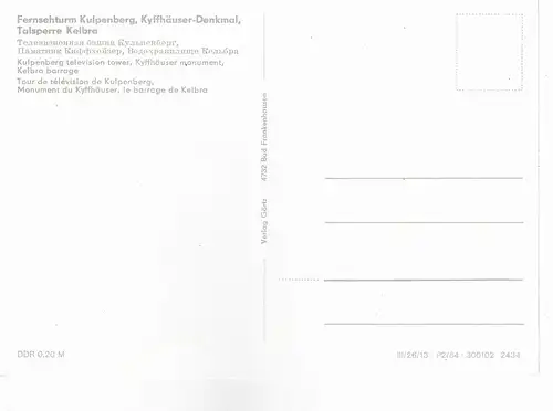 Ansichtskarte Fernsehturm Kulpenbach, Kyffhäuser-Denkmal, Talsperre Kelbra - nicht gelaufen  ca. 1984