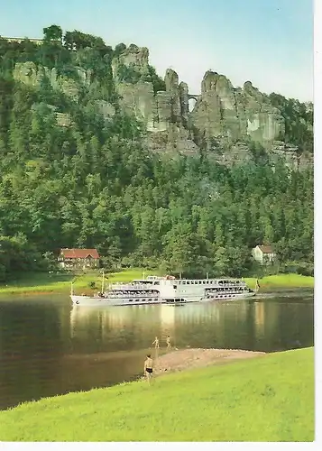 Ansichtskarte Bastei mit Luxusmotorschiff - Sächs. Schweiz - nicht gelaufen 