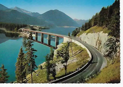 Ansichtskarte Sylvensteinsee bei Lenggries / Obb. mit Faller-Brücke - nicht gelaufen