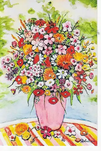Ansichtskarte Klappkarte Wiesenblüten beschrieben - gemalt von Josef Habeler Mundmaler