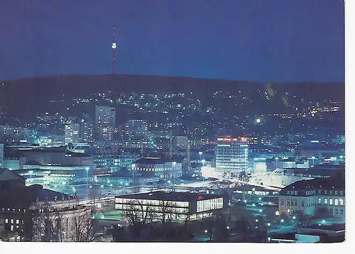 Ansichtskarte Stuttgart bei Nacht - gelaufen 1982