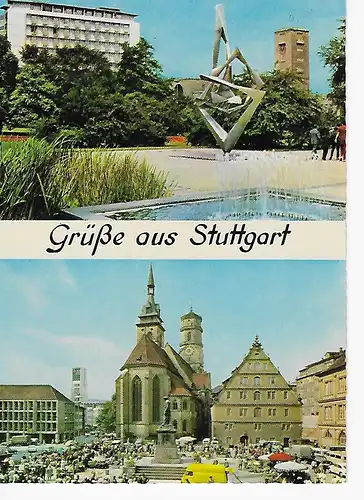 Ansichtskarte Stuttgart - Anlagen mit Schloßhotel und Bahnhof - Schillerplatz - nicht gelaufen