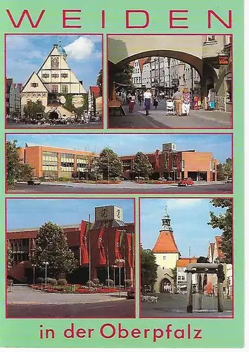Ansichtskarte Weiden / Oberpfalz - Fußgängerzone - altes Rathaus - neues Rathaus - nicht gelaufen