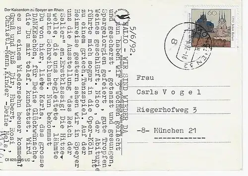 Ansichtskarte Der Kaiserdom zu Speyer am Rhein - gelaufen 1992