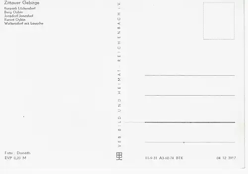 Ansichtskarte Zittauer Gebirge (Kr. Zittau) - nicht  gelaufen