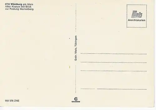 Ansichtskarte Würzburg am Main - Alter Kran mit Blick zur Festung Marienberg - nicht gelaufen 