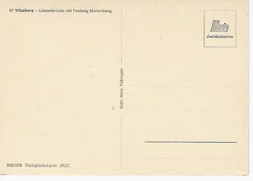 Ansichtskarte Würzburg am Main - Löwenbrücke mit Festung Marienberg - nicht gelaufen 