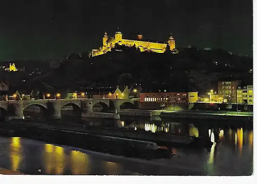 Ansichtskarte Würzburg am Main - Feste Marienberg bei Nacht - nicht gelaufen 