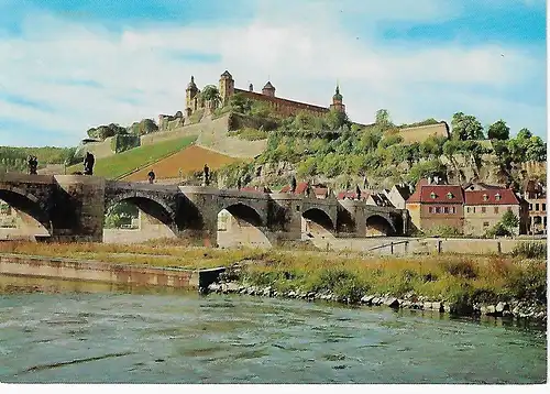 Ansichtskarte Würzburg am Main - Alte Mainbrücke und Festung Marienberg - nicht gelaufen 