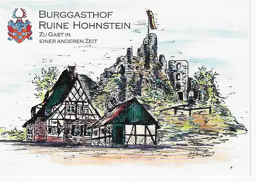 Ansichtskarte Burggasthof Ruine Hohnstein (Neustadt) - zu Gast in einer anderen Zeit - nicht gelaufen 