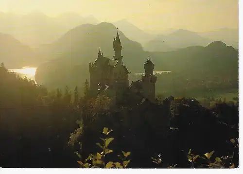 Ansichtskarte Märchen-Königsschloß Neuschwanstein mit Tiroler und Allgäuer Hochgebirge - gelaufen 1988